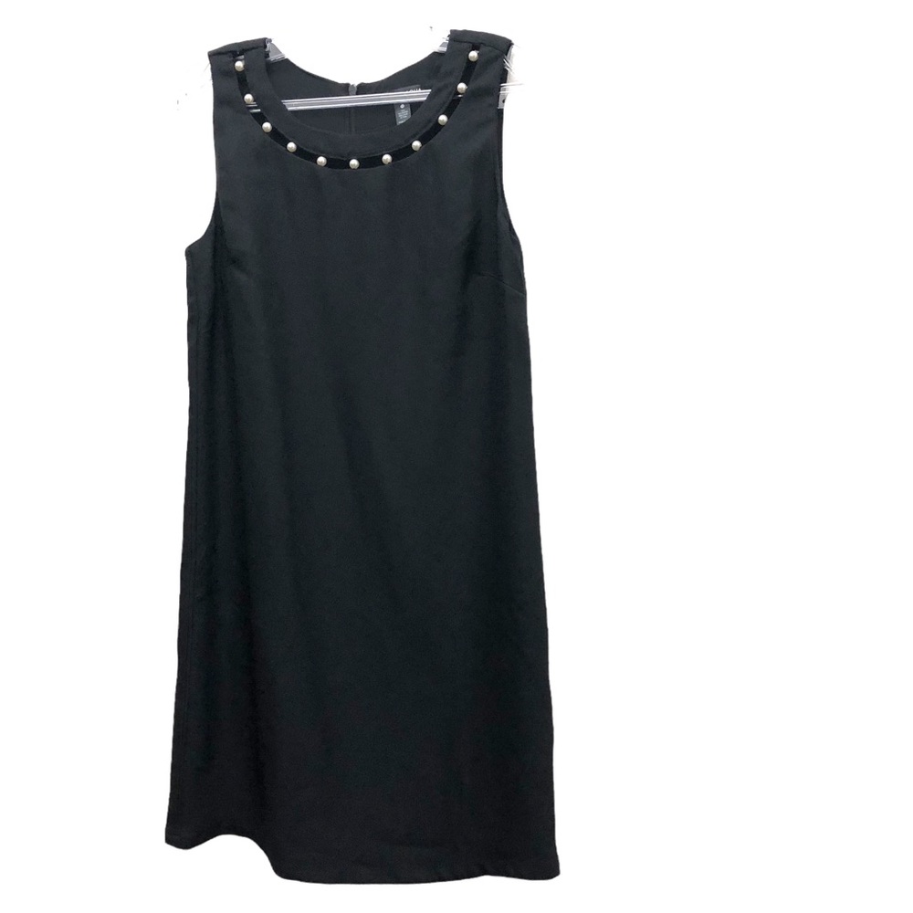 Aqua W Size M Black Sleeveless Sheath Dress w Bead Decoration on Front Neckline